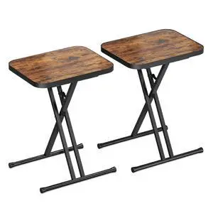Kitstorack Folding TV Tray Tables Set of 2, No Assembly, Rounded Metal Rims | Rustic Brown, folds flat, couch side table for eating, TV dinners, laptop work, snacks, drinks, living room, small spaces Kitstorack Folding TV Tray Tables Set of 2, No Assembly, Rounded Metal Rims | Rustic Brown, folds flat, couch side table for eating, TV dinners, laptop work, snacks, drinks, living room, small spaces