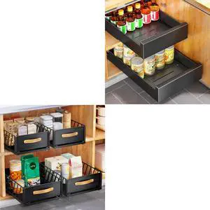 Kitstorack 1PC Pull out Cabinet Organizer+1PC Pull out Cabinet Organizer Fixed with Adhesive Nano Film Bundle Kitstorack 1PC Pull out Cabinet Organizer+1PC Pull out Cabinet Organizer Fixed with Adhesive Nano Film Bundle