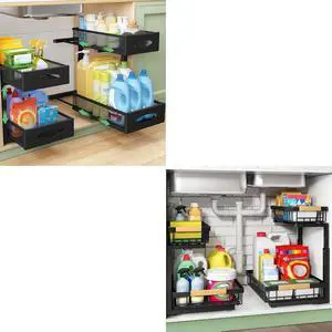 Kitstorack 2 Pack Under Sink Organizer + 2 Pack Pull Out Cabinet Organizer Baskets with Mesh Kitstorack 2 Pack Under Sink Organizer + 2 Pack Pull Out Cabinet Organizer Baskets with Mesh