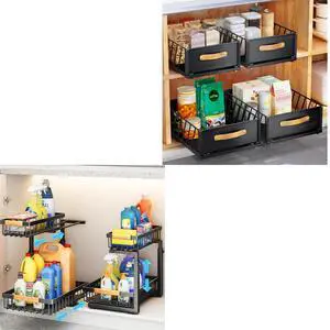 1PC Pull out Cabinet Organizer Fixed with Adhesive Nano Film+2Pack Under Sink Organizer Bundle 1PC Pull out Cabinet Organizer Fixed with Adhesive Nano Film+2Pack Under Sink Organizer Bundle