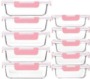 M MCIRCO 10 Pack Glass Food Storage Containers with Lids, Pink | Glass Meal Prep Containers,Airtight Lunch Containers with Lids, Microwave, Oven, Freezer and Dishwasher Friendly, BPA Free M MCIRCO 10 Pack Glass Food Storage Containers with Lids, Pink | Glass Meal Prep Containers,Airtight Lunch Containers with Lids, Microwave, Oven, Freezer and Dishwasher Friendly, BPA Free