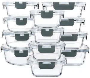M MCIRCO 24 Piece Glass Food Storage Containers with Lids,Gray | Glass Meal Prep Containers,Airtight Lunch Containers with Lids, Microwave, Oven, Freezer and Dishwasher Friendly, BPA Free M MCIRCO 24 Piece Glass Food Storage Containers with Lids,Gray | Glass Meal Prep Containers,Airtight Lunch Containers with Lids, Microwave, Oven, Freezer and Dishwasher Friendly, BPA Free