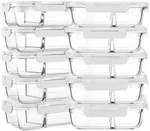 M MCIRCO 10 Pack,30 oz, 2 Compartments Glass Meal Prep Containers with Lids | Divided Glass Food Storage Containers, Portion Control Lunch Containers, Microwave, Oven, Freezer, Dishwasher, White M MCIRCO 10 Pack,30 oz, 2 Compartments Glass Meal Prep Containers with Lids | Divided Glass Food Storage Containers, Portion Control Lunch Containers, Microwave, Oven, Freezer, Dishwasher, White