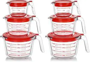 M MCIRCO 6 Pcs Glass Measuring Cups with Lids Set, 1-Cup, 2-Cup, 4-Cup Measuring Jugs with Handle, Nesting Liquid Measuring Cups for Kitchen (Pack of 2) M MCIRCO 6 Pcs Glass Measuring Cups with Lids Set, 1-Cup, 2-Cup, 4-Cup Measuring Jugs with Handle, Nesting Liquid Measuring Cups for Kitchen (Pack of 2)