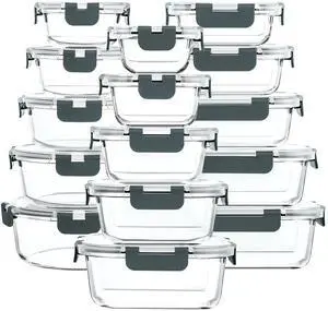M MCIRCO 30 Piece Extra Large Glass Food Storage Containers with Lids,Gray | Glass Meal Prep Containers,Airtight Lunch Containers with Lids, Microwave, Oven, Freezer and Dishwasher Friendly, BPA Free M MCIRCO 30 Piece Extra Large Glass Food Storage Containers with Lids,Gray | Glass Meal Prep Containers,Airtight Lunch Containers with Lids, Microwave, Oven, Freezer and Dishwasher Friendly, BPA Free