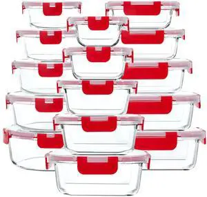 M MCIRCO 30 Piece Extra Large Glass Food Storage Containers with Lids, Red | Glass Meal Prep Containers,Airtight Lunch Containers with Lids, Microwave, Oven, Freezer and Dishwasher Friendly, BPA Free M MCIRCO 30 Piece Extra Large Glass Food Storage Containers with Lids, Red | Glass Meal Prep Containers,Airtight Lunch Containers with Lids, Microwave, Oven, Freezer and Dishwasher Friendly, BPA Free