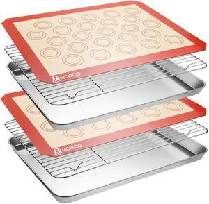 MCIRCO 6 Piece Stainless Steel Baking Sheet with Rack with Silicone Baking Mat Set (2 Pans + 2 Racks + 2 Mats), 17.3 x 13 x 1 Inch Cookie Sheet with Cooling Rack, Easy Clean MCIRCO 6 Piece Stainless Steel Baking Sheet with Rack with Silicone Baking Mat Set (2 Pans + 2 Racks + 2 Mats), 17.3 x 13 x 1 Inch Cookie Sheet with Cooling Rack, Easy Clean