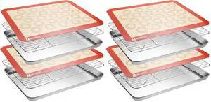 Stainless Steel Baking Sheet Tray Cooling Rack with Silicone Baking Mat Set, Cookie Pan with Cooling Rack, Set of 6 (2 Sheets + 2 Racks + 2 Mats), Size 16 x 12 x 1 Inch, Easy Clean (Pack of 2) Stainless Steel Baking Sheet Tray Cooling Rack with Silicone Baking Mat Set, Cookie Pan with Cooling Rack, Set of 6 (2 Sheets + 2 Racks + 2 Mats), Size 16 x 12 x 1 Inch, Easy Clean (Pack of 2)