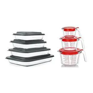 8-Piece Deep Glass Baking Dish Set with Lids and 6 Pcs Glass Measuring Cups with Lids Set, for Cooking, Kitchen 8-Piece Deep Glass Baking Dish Set with Lids and 6 Pcs Glass Measuring Cups with Lids Set, for Cooking, Kitchen