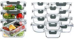 M MCIRCO 36 oz 2 Compartments Glass Meal Prep Containers set of 5 and 24Pcs Glass Food Storage Containers Set M MCIRCO 36 oz 2 Compartments Glass Meal Prep Containers set of 5 and 24Pcs Glass Food Storage Containers Set