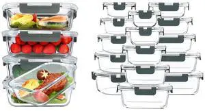 M MCIRCO 36oz Glass Meal Prep Containers set of 5 and 30Pcs Glass Food Storage Containers Set M MCIRCO 36oz Glass Meal Prep Containers set of 5 and 30Pcs Glass Food Storage Containers Set