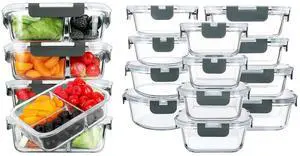 M MCIRCO 36 oz 3 Compartments Glass Meal Prep Containers set of 5 and 24Pcs Glass Food Storage Containers Set M MCIRCO 36 oz 3 Compartments Glass Meal Prep Containers set of 5 and 24Pcs Glass Food Storage Containers Set
