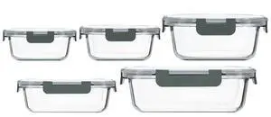 M MCIRCO 5 Pieces Glass Food Storage Container with Lids, Airtight Glass Lunch Containers, Glass Meal Prep Container,Microwave, Oven, Freezer and Dishwasher Friendly (Gray) M MCIRCO 5 Pieces Glass Food Storage Container with Lids, Airtight Glass Lunch Containers, Glass Meal Prep Container,Microwave, Oven, Freezer and Dishwasher Friendly (Gray)