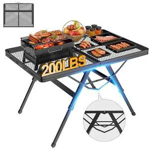 WildFinder Folding Grill Table, 3x2 FT Adjustable Height Camping Table | Foldable Camping table with Mesh Desktop, Lightweight Outdoor Table for Picnic,Camping,BBQ,Beach(Black) WildFinder Folding Grill Table, 3x2 FT Adjustable Height Camping Table | Foldable Camping table with Mesh Desktop, Lightweight Outdoor Table for Picnic,Camping,BBQ,Beach(Black)