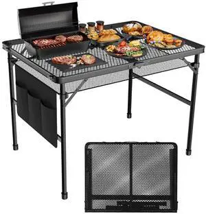 WildFinder Folding Grill Table, 3x2 FT Height Adjustable Camping Table | Portable Camping table with Mesh Desktop, Lightweight Metal table Outdoor for Picnic,Camping,BBQ,Beach(Black) WildFinder Folding Grill Table, 3x2 FT Height Adjustable Camping Table | Portable Camping table with Mesh Desktop, Lightweight Metal table Outdoor for Picnic,Camping,BBQ,Beach(Black)