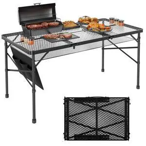 WildFinder Folding Grill Table, 4x2 FT Height Adjustable Camping Table | Folding Camping table with Mesh Desktop, Waterproof & Fireproof Metal table Outdoor for Picnic,Camping,BBQ,Beach(Black) WildFinder Folding Grill Table, 4x2 FT Height Adjustable Camping Table | Folding Camping table with Mesh Desktop, Waterproof & Fireproof Metal table Outdoor for Picnic,Camping,BBQ,Beach(Black)