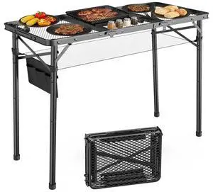 WildFinder Folding Grill Table, 3x1.3 FT Portable Camping Table, Foldable | 3 Adjustable Height Max 27.5" Grill Tables for Outside with Mesh Bag, Outdoor table for Camping, Picnic, BBQ, Beach, Patio WildFinder Folding Grill Table, 3x1.3 FT Portable Camping Table, Foldable | 3 Adjustable Height Max 27.5" Grill Tables for Outside with Mesh Bag, Outdoor table for Camping, Picnic, BBQ, Beach, Patio