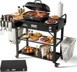 Grill Cart for Blackstone Griddle, Outdoor Grill Table Foldable for Ninja | Folding Pizza Oven Stand Grill Stand Fit 17 or 22 Inch Tabletop Griddle, Portable BBQ Prep Station with Tool Hooks & Wheels Grill Cart for Blackstone Griddle, Outdoor Grill Table Foldable for Ninja | Folding Pizza Oven Stand Grill Stand Fit 17 or 22 Inch Tabletop Griddle, Portable BBQ Prep Station with Tool Hooks & Wheels