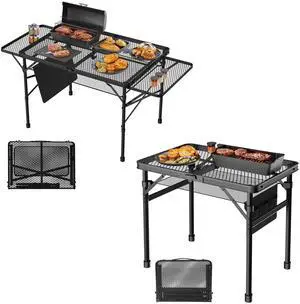 WildFinder Folding Table 2pcs, 3x2 FT and 2x1.3 FT Camping Table with Mesh Desktop,Height Adjustable Folding Grill Table with Mesh Bag,Portable Outdoor Table for Picnic,Camping,BBQ,Beach(Black) WildFinder Folding Table 2pcs, 3x2 FT and 2x1.3 FT Camping Table with Mesh Desktop,Height Adjustable Folding Grill Table with Mesh Bag,Portable Outdoor Table for Picnic,Camping,BBQ,Beach(Black)