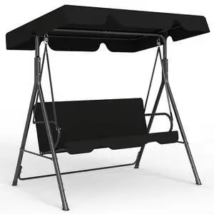 Murago 3-Seat Patio Swing Chair, Outdoor Porch Swing with Adjustable Canopy | Porch Swings with Removable Cushion & Durable Frame for Patio, Garden, Poolside, Backyard, Black Murago 3-Seat Patio Swing Chair, Outdoor Porch Swing with Adjustable Canopy | Porch Swings with Removable Cushion & Durable Frame for Patio, Garden, Poolside, Backyard, Black