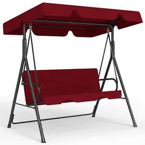 Murago Outdoor Patio Swing Chair with Adjustable Canopy, Red | Outdoor Patio Glider Swing with Heavy Duty Stand for 3 Adult Persons, Ideal for Deck, Lawn, Backyard, or Porch Murago Outdoor Patio Swing Chair with Adjustable Canopy, Red | Outdoor Patio Glider Swing with Heavy Duty Stand for 3 Adult Persons, Ideal for Deck, Lawn, Backyard, or Porch