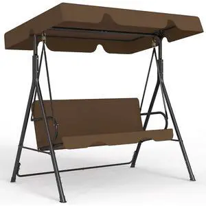 Murago Outdoor Patio Swing Chair with Adjustable Canopy, Coffee Brown | Outdoor Patio Glider Swing with Heavy Duty Stand for 3 Adult Persons, Ideal for Deck, Lawn, Backyard, or Porch Murago Outdoor Patio Swing Chair with Adjustable Canopy, Coffee Brown | Outdoor Patio Glider Swing with Heavy Duty Stand for 3 Adult Persons, Ideal for Deck, Lawn, Backyard, or Porch