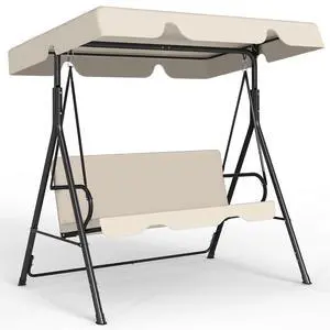 Murago Outdoor Patio Swing Chair with Adjustable Canopy, Beige | Outdoor Patio Glider Swing with Heavy Duty Stand for 3 Adult Persons, Ideal for Deck, Lawn, Backyard, or Porch Murago Outdoor Patio Swing Chair with Adjustable Canopy, Beige | Outdoor Patio Glider Swing with Heavy Duty Stand for 3 Adult Persons, Ideal for Deck, Lawn, Backyard, or Porch