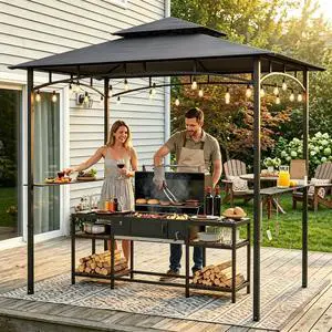 Murago 8x5 Grill Gazebo, BBQ Gazebo Canopy for Outdoor Grill, Dark Gray | All Weather BBQ Canopy with 2 Shelves and Utensil Organizer, Steel Frame with Bottle Opener for Patio, Backyard, Grilling Murago 8x5 Grill Gazebo, BBQ Gazebo Canopy for Outdoor Grill, Dark Gray | All Weather BBQ Canopy with 2 Shelves and Utensil Organizer, Steel Frame with Bottle Opener for Patio, Backyard, Grilling