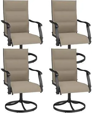 Murago Patio Chairs Set of 4, Outdoor Swivel Chairs Set of 4, Padded Khaki | 360 Swivel and All Weather Rocking Chair with Padded Textilene Mesh Fabric and Rust Proof Steel Frame, 400 Lb. Capacity Murago Patio Chairs Set of 4, Outdoor Swivel Chairs Set of 4, Padded Khaki | 360 Swivel and All Weather Rocking Chair with Padded Textilene Mesh Fabric and Rust Proof Steel Frame, 400 Lb. Capacity