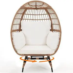 Murago 360°Swivel Indoor/Outdoor Oversized Rattan Egg Chair | Patio Wicker Egg Chair with Overstuffed Cushions, 440lb Weight Capacity, Natural/Beige Murago 360°Swivel Indoor/Outdoor Oversized Rattan Egg Chair | Patio Wicker Egg Chair with Overstuffed Cushions, 440lb Weight Capacity, Natural/Beige
