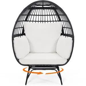 Murago 360°Swivel Indoor/Outdoor Oversized Rattan Egg Chair | Patio Wicker Egg Chair with Overstuffed Cushions, 440lb Weight Capacity, Black/Beige Murago 360°Swivel Indoor/Outdoor Oversized Rattan Egg Chair | Patio Wicker Egg Chair with Overstuffed Cushions, 440lb Weight Capacity, Black/Beige