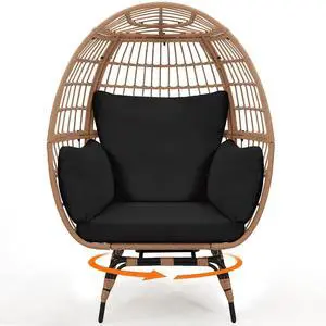 Murago 360°Swivel Indoor/Outdoor Oversized Rattan Egg Chair | Patio Wicker Egg Chair with Overstuffed Cushions, 440lb Weight Capacity, Natural/Black Murago 360°Swivel Indoor/Outdoor Oversized Rattan Egg Chair | Patio Wicker Egg Chair with Overstuffed Cushions, 440lb Weight Capacity, Natural/Black