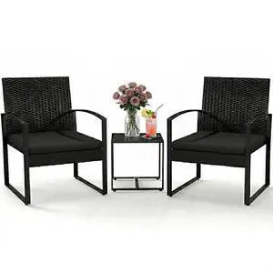 Murago 3-Piece Patio Bistro Set, Patio Conversation Set, New-Black/Black | All-Weather Wicker 2 chairs with Coffee Table, Modern Chair Set with Removable Cushions for Balcony, Garden, Yard Murago 3-Piece Patio Bistro Set, Patio Conversation Set, New-Black/Black | All-Weather Wicker 2 chairs with Coffee Table, Modern Chair Set with Removable Cushions for Balcony, Garden, Yard