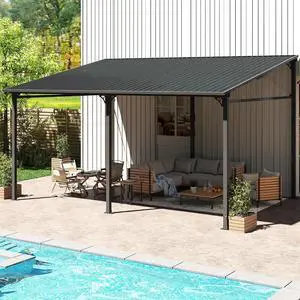 Murago 10'x14' Wall Mounted Gazebo, Lean to Gazebo Pergola with Sloped Roof | Hard Top Pergola, Aluminum Metal Frame & Galvanized Steel Roof, Outdoor Heavy Duty Awnings for Patio, Backyard, Deck Murago 10'x14' Wall Mounted Gazebo, Lean to Gazebo Pergola with Sloped Roof | Hard Top Pergola, Aluminum Metal Frame & Galvanized Steel Roof, Outdoor Heavy Duty Awnings for Patio, Backyard, Deck