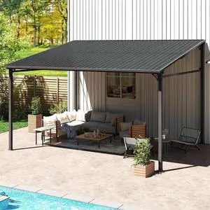 Murago 10'x12' Wall Mounted Gazebo, Lean to Gazebo Pergola with Sloped Roof | Hard Top Pergola, Aluminum Metal Frame & Galvanized Steel Roof, Outdoor Heavy Duty Awnings for Patio, Backyard, Deck Murago 10'x12' Wall Mounted Gazebo, Lean to Gazebo Pergola with Sloped Roof | Hard Top Pergola, Aluminum Metal Frame & Galvanized Steel Roof, Outdoor Heavy Duty Awnings for Patio, Backyard, Deck