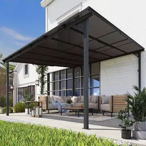 Murago 12'x12' Lean to Gazebo Pergola with Polycarbonate Panel Roof | Wall Mounted Gazebo with Aluminum Top Frame, Hardtop Pergola with Sloped Roof, Outdoor Heavy Duty Awnings for Patio, Backyard Murago 12'x12' Lean to Gazebo Pergola with Polycarbonate Panel Roof | Wall Mounted Gazebo with Aluminum Top Frame, Hardtop Pergola with Sloped Roof, Outdoor Heavy Duty Awnings for Patio, Backyard
