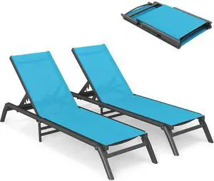 Murago Outdoor Chaise Lounge Chairs Set of 2, No Assembly Required, 5-Position Adjustable Backrest, Foldable Lightweight Patio Lounge for Poolside, Deck, Lawn & Beach, Blue Murago Outdoor Chaise Lounge Chairs Set of 2, No Assembly Required, 5-Position Adjustable Backrest, Foldable Lightweight Patio Lounge for Poolside, Deck, Lawn & Beach, Blue