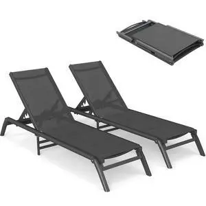 Murago Outdoor Chaise Lounge Chairs Set of 2, No Assembly Required, 5-Position Adjustable Backrest, Foldable Lightweight Patio Lounge for Poolside, Deck, Lawn & Beach, Dark Grey Murago Outdoor Chaise Lounge Chairs Set of 2, No Assembly Required, 5-Position Adjustable Backrest, Foldable Lightweight Patio Lounge for Poolside, Deck, Lawn & Beach, Dark Grey