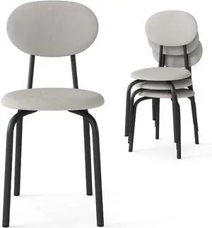Murago Stackable Mid Century Modern Dining Chairs Set of 4,Beige | Stacking Kitchen Chairs Featuring Upholstered Back & Seat and Dense Foam Cushions,Steel Frame, 400 Lb. Capacity Murago Stackable Mid Century Modern Dining Chairs Set of 4,Beige | Stacking Kitchen Chairs Featuring Upholstered Back & Seat and Dense Foam Cushions,Steel Frame, 400 Lb. Capacity