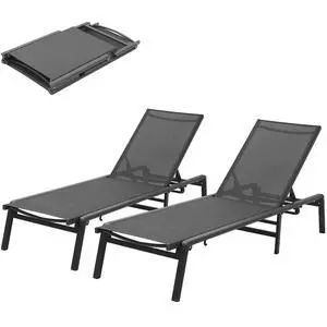Murago Outdoor Chaise Lounge Chair Set of 2, Foldable Lightweight Patio Lounge Chair with Assembly-Free, 5-Position Adjustable Backrest, Pool Lounge Chairs for Poolside, Beach, Patio, Lawn, Dark Grey Murago Outdoor Chaise Lounge Chair Set of 2, Foldable Lightweight Patio Lounge Chair with Assembly-Free, 5-Position Adjustable Backrest, Pool Lounge Chairs for Poolside, Beach, Patio, Lawn, Dark Grey