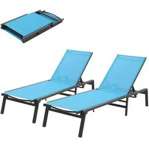 Murago Outdoor Chaise Lounge Chair Set of 2, Foldable Lightweight Patio Lounge Chair with Assembly-Free, 5-Position Adjustable Backrest, Pool Lounge Chairs for Poolside, Beach, Patio, Lawn, Blue Murago Outdoor Chaise Lounge Chair Set of 2, Foldable Lightweight Patio Lounge Chair with Assembly-Free, 5-Position Adjustable Backrest, Pool Lounge Chairs for Poolside, Beach, Patio, Lawn, Blue