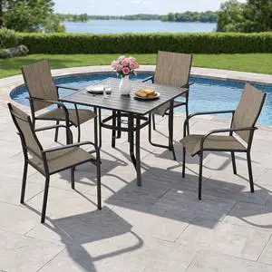 Murago Patio Chairs Set of 4, Dining Chairs Set of 4, Brown | Breathable Textilene Chair, Weather Resistant Patio Chairs, E-coated Metal Frame, Outdoor Dining Chairs for Lawn, Garden Murago Patio Chairs Set of 4, Dining Chairs Set of 4, Brown | Breathable Textilene Chair, Weather Resistant Patio Chairs, E-coated Metal Frame, Outdoor Dining Chairs for Lawn, Garden