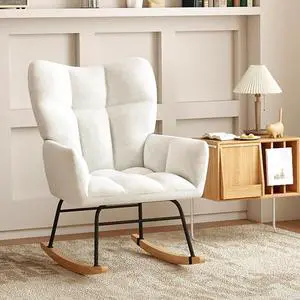 Murago Rocking Chair Nursery, Nursery Rocking Chairs, Baby Rocker, Glider Rocker, Safety Anti Tip Design, 440 Lb. Capacity, Cotton Fabric Cover, White Murago Rocking Chair Nursery, Nursery Rocking Chairs, Baby Rocker, Glider Rocker, Safety Anti Tip Design, 440 Lb. Capacity, Cotton Fabric Cover, White