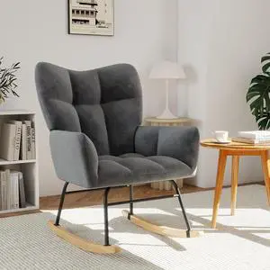 Murago Rocking Chair Nursery, Nursery Rocking Chairs, Baby Rocker, Glider Rocker, Safety Anti Tip Design, 440 Lb. Capacity, Cotton Fabric Cover, Grey Murago Rocking Chair Nursery, Nursery Rocking Chairs, Baby Rocker, Glider Rocker, Safety Anti Tip Design, 440 Lb. Capacity, Cotton Fabric Cover, Grey
