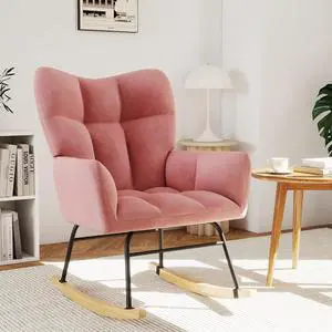 Murago Rocking Chair Nursery, Nursery Rocking Chairs, Baby Rocker, Glider Rocker, Safety Anti Tip Design, 440 Lb. Capacity, Cotton Fabric Cover, Pink Murago Rocking Chair Nursery, Nursery Rocking Chairs, Baby Rocker, Glider Rocker, Safety Anti Tip Design, 440 Lb. Capacity, Cotton Fabric Cover, Pink