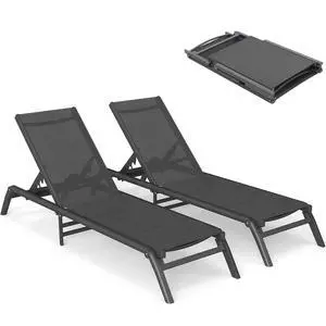 Murago Pool Lounge Chairs Set of 2, No Assembly Foldable Lightweight Patio Lounge Chair, 5-Position Adjustable Backrest, Outdoor Chaise Lounge Chairs for Poolside, Beach, Patio, Lawn, Dark Grey Murago Pool Lounge Chairs Set of 2, No Assembly Foldable Lightweight Patio Lounge Chair, 5-Position Adjustable Backrest, Outdoor Chaise Lounge Chairs for Poolside, Beach, Patio, Lawn, Dark Grey
