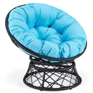 Murago 40" Wicker Papasan Chair, Black Frame with Blue Cushion | Round Circle Chair, Water Resistant Cover, Ideal for Living Room, Bedroom, Porch, Balcony, or Patio, Thick Cushion Murago 40" Wicker Papasan Chair, Black Frame with Blue Cushion | Round Circle Chair, Water Resistant Cover, Ideal for Living Room, Bedroom, Porch, Balcony, or Patio, Thick Cushion