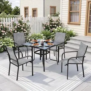 Murago Outdoor Table and Chairs, Patio Table and Chairs Set of 5, Grey | Outdoor Dining Sets for 4, 36"×36" Table with 4 Textilene Chairs, 5 Piece Patio Set for Patio, Garden, Backyard, Poolside Murago Outdoor Table and Chairs, Patio Table and Chairs Set of 5, Grey | Outdoor Dining Sets for 4, 36"×36" Table with 4 Textilene Chairs, 5 Piece Patio Set for Patio, Garden, Backyard, Poolside