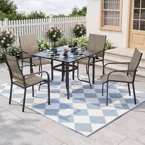Murago Outdoor Table and Chairs, Patio Table and Chairs Set of 5, Brown | Outdoor Dining Sets for 4, 36"×36" Table with 4 Textilene Chairs, 5 Piece Patio Set for Patio, Garden, Backyard, Poolside Murago Outdoor Table and Chairs, Patio Table and Chairs Set of 5, Brown | Outdoor Dining Sets for 4, 36"×36" Table with 4 Textilene Chairs, 5 Piece Patio Set for Patio, Garden, Backyard, Poolside