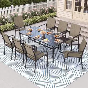 Murago Outdoor Table and Chairs, Patio Table and Chairs Set of 9, Brown | Outdoor Dining Sets for 8, 76"×36" Table with 8 Textilene Chairs, 9 Piece Patio Set for Patio, Garden, Backyard, Poolside Murago Outdoor Table and Chairs, Patio Table and Chairs Set of 9, Brown | Outdoor Dining Sets for 8, 76"×36" Table with 8 Textilene Chairs, 9 Piece Patio Set for Patio, Garden, Backyard, Poolside